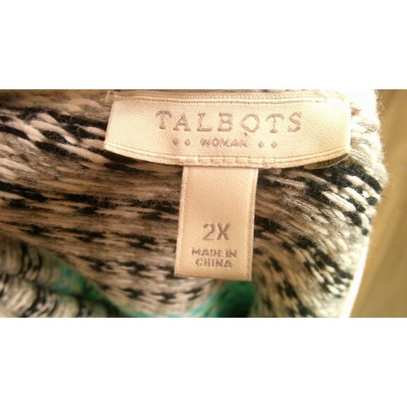 Talbots Blue Fair Isle Cable Knit Crew Neck Full Zip Sweater Women's 2X - Picture 4 of 6